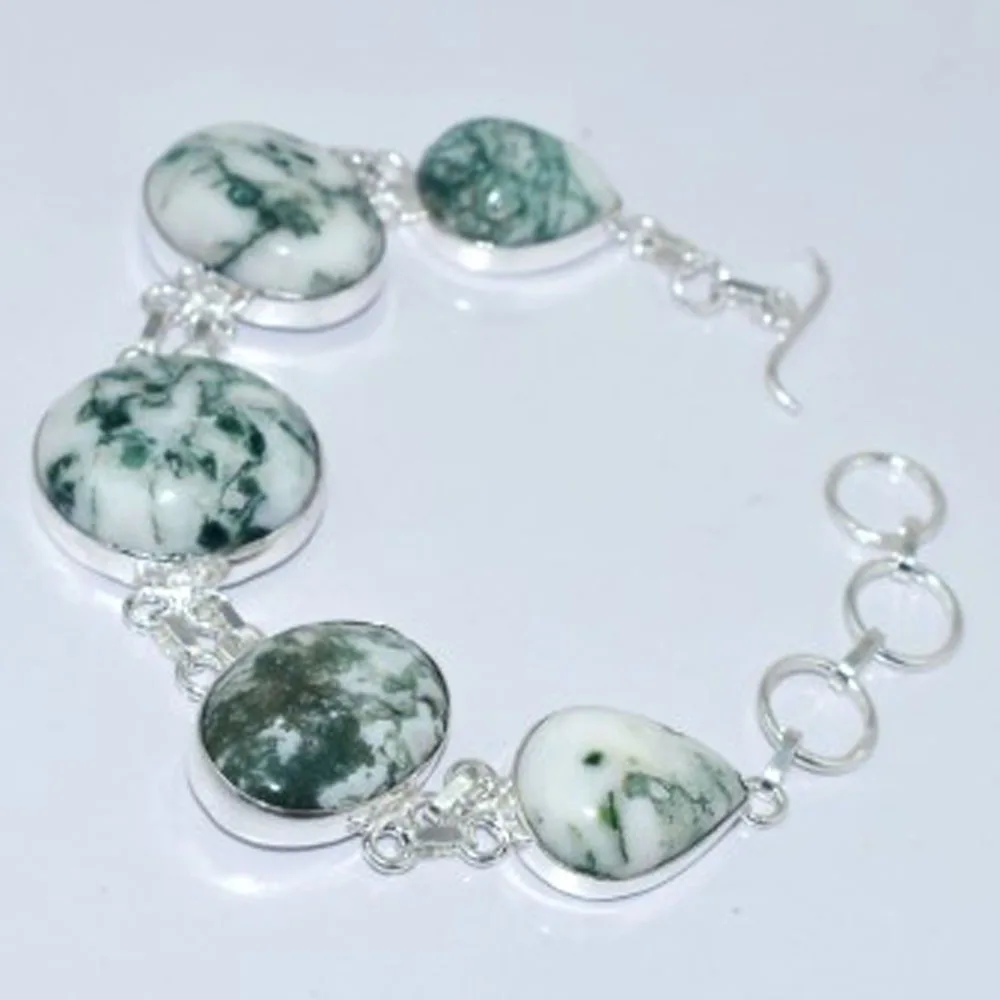 

Moss Agates Bracelet Silver Overlay over Copper, 23.5cm , B3371