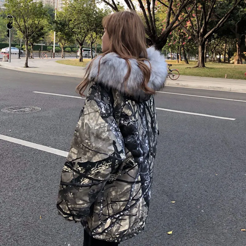 Модная свободная парка в стиле Харадзюку теплая зимняя женская куртка с большим
