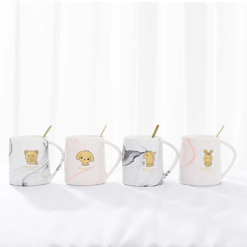 Кружка кофейная мраморная с ручкой и ложкой 480 мл | Дом сад