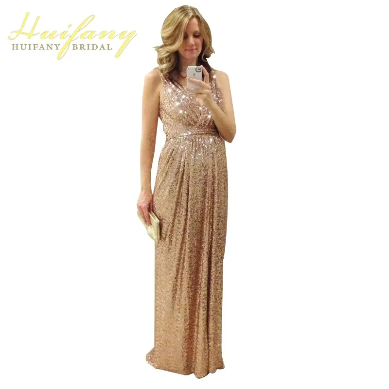 2018 Блёстки Подружкам невесты длинные розовое золото/Шампанское фрейлина Наряды