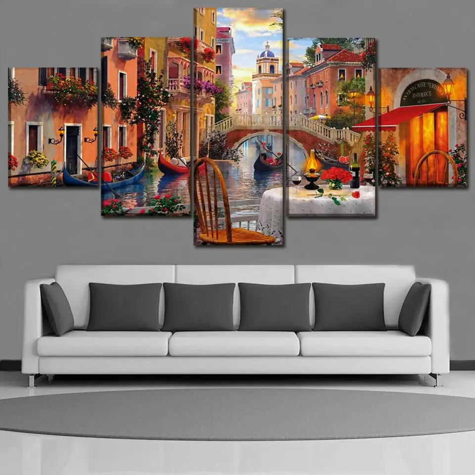 

Canvas Prints Painting Bedroom Wall Art 5 Pieces Venice Restaurant Pictures Modular Abstract Italy Water City Poster Home Decor