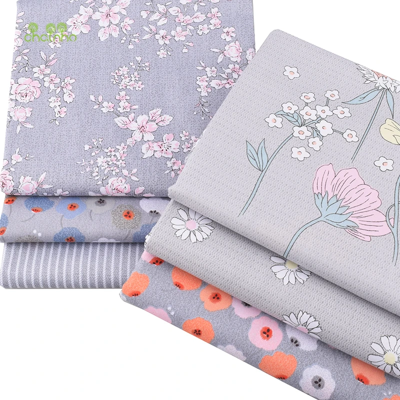 

Chainho,New Gray Floral Series,Printed Twill Cotton Fabric,For DIY Quilting Sewing Baby&Children Sheet,Pillow,Material,50x160cm