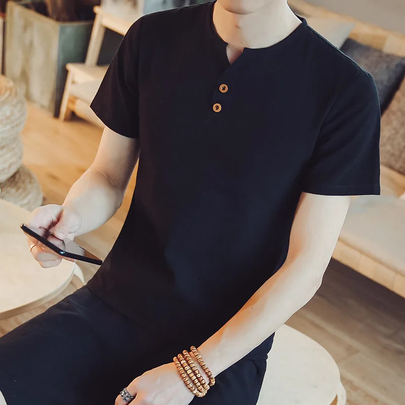 Рубашка мужская из хлопка и льна модная сорочка в китайском стиле Повседневная