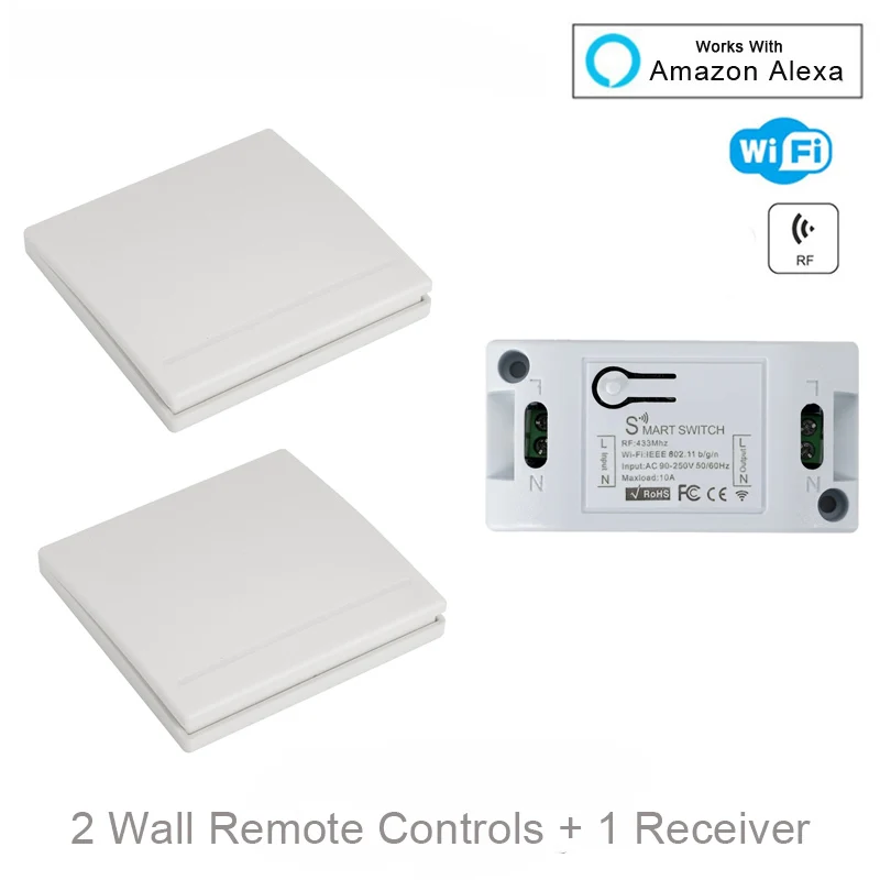 2 RC and 1 Receiver QIACHIP RF WI-FI Беспроводной 10A IOS Android 2200 W AC 90-250 V умный дом выключатель света модуль+ 86 стены Панель Беспроводной передатчик - Цвет: 2 RC and 1 Receiver