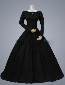 2017 высококачественное черное классическое платье с длинными рукавами в стиле
