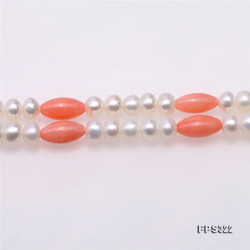 

JYX 5-6.5mm Nature white Freshwater Pearl red Coral Bead Jewelry set Necklace Bracelet Sets Elegant Women Gift 17.5/7inch
