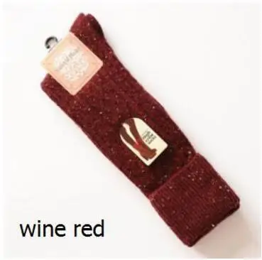 Wine red Зимние чулки, повседневные, хлопковые, шерстяные, женские чулки, выше колена, вязаные, винтажные, до колена, плотные теплые носки, в горошек, длинные носки - Цвет: Wine red
