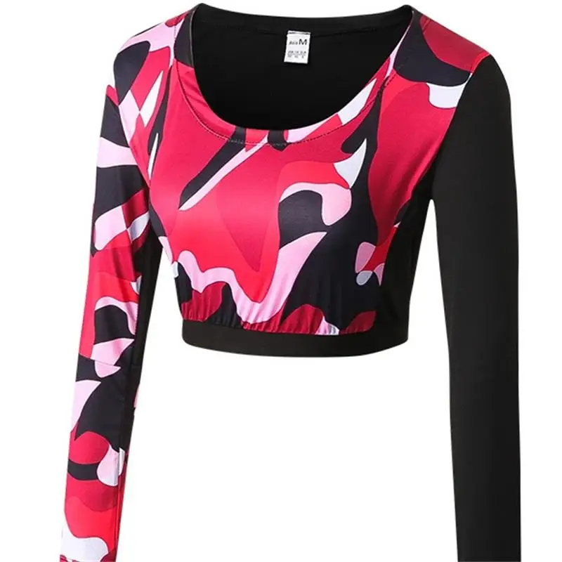 2019 ladies fitness yoga tank top exercise running training exposed navel tight quick dry camouflage long sleeve shirts | Спорт и