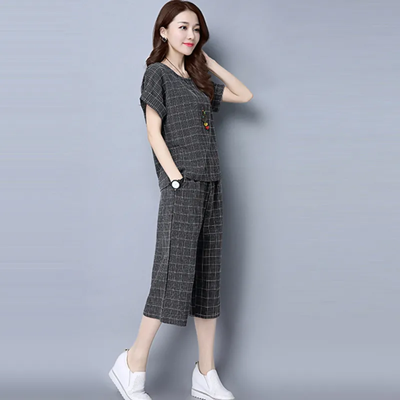 Женские летние комплекты из двух предметов клетчатый пуловер большого размера и