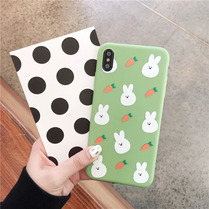 Милый чехол для телефона с кроликом iphone xs Max xr x рисунком морковки задняя крышка 8 7