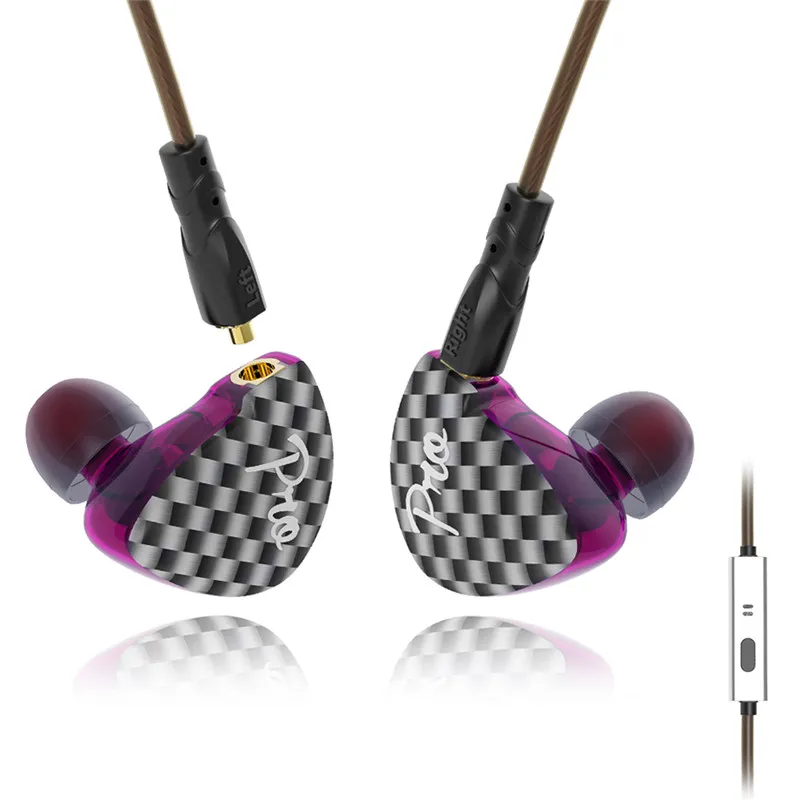 Purple with mic Новинка, Yinyoo Pro BA+ DD гибридные наушники в ухо, сбалансированная арматура с динамическим шумоподавлением, гарнитура с микрофоном, MMCX кабель - Цвет: Purple with mic