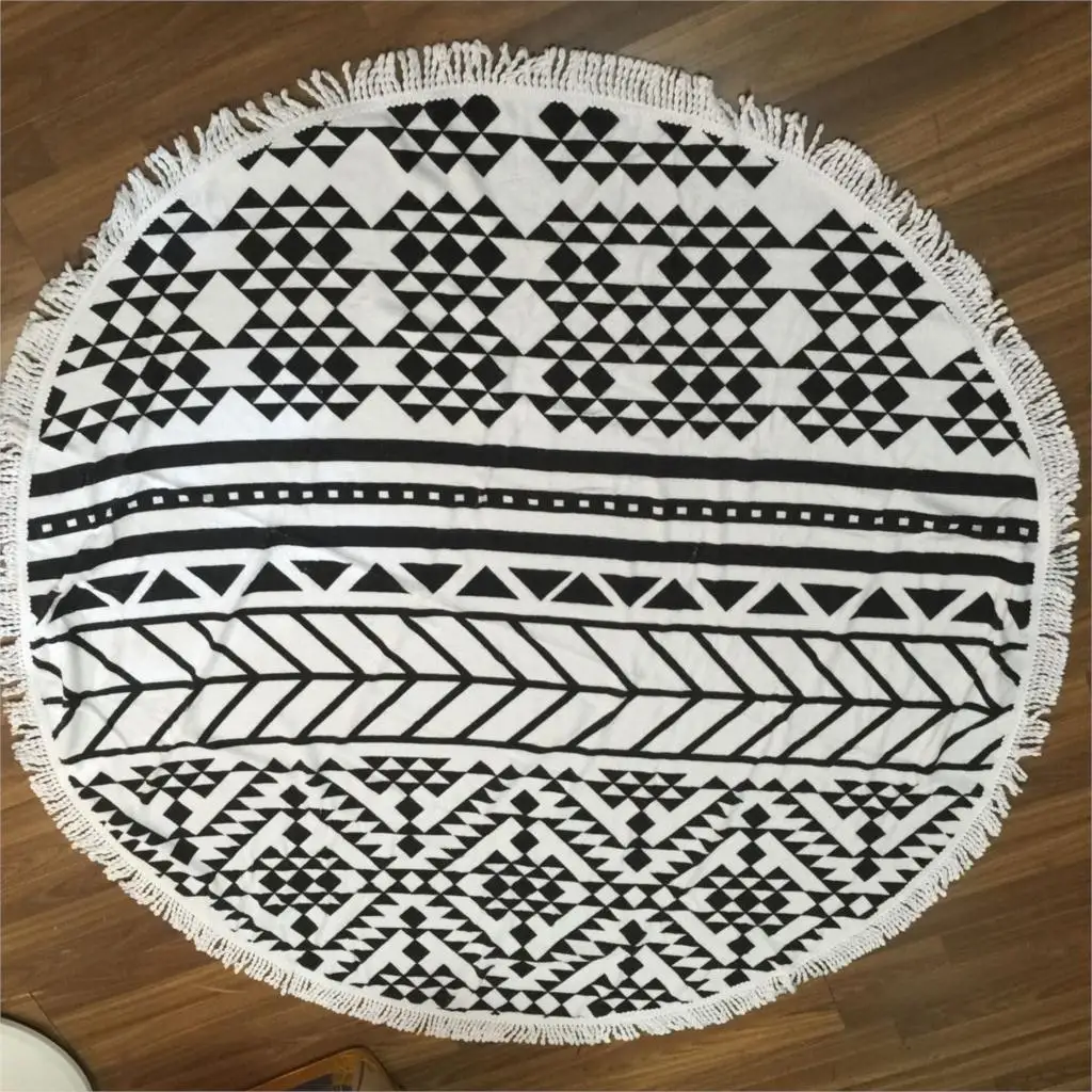 Летнее стильное круглое пляжное полотенце из 100% хлопка с кисточками трикотажное