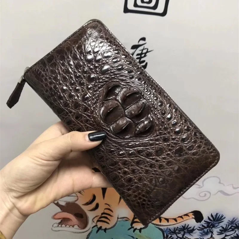 Длинный мужской кошелек из натуральной кожи аллигатора на молнии бумажник