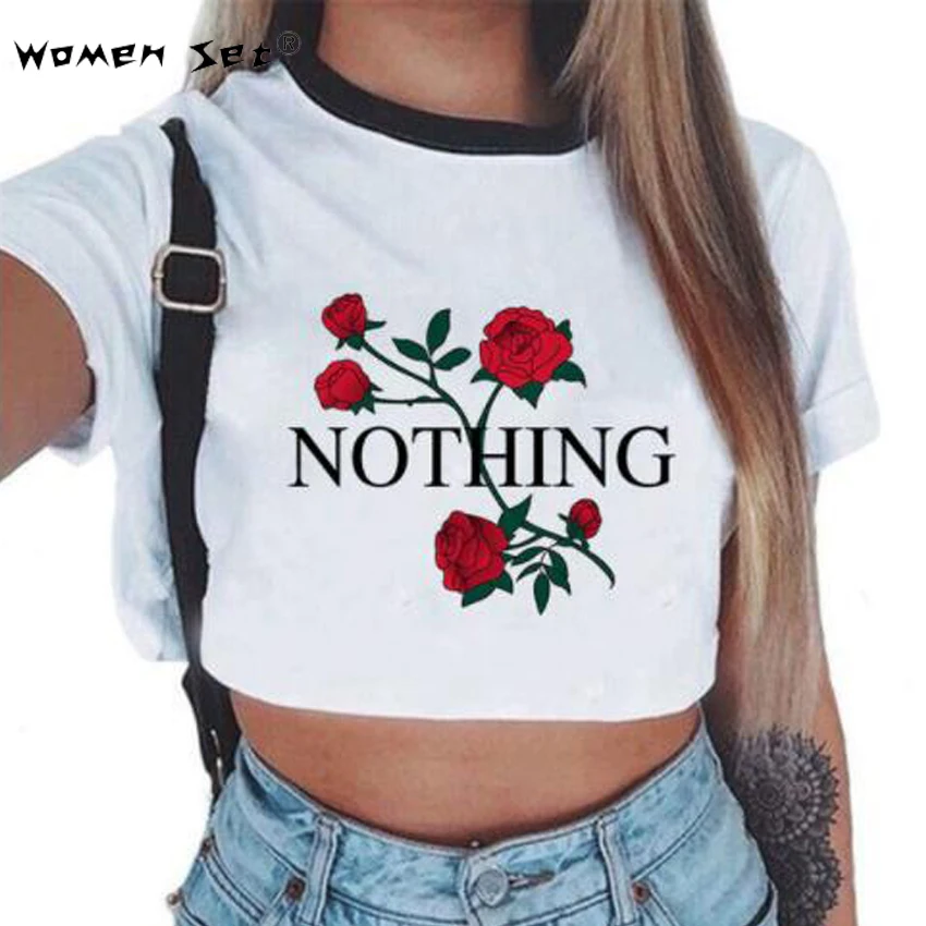 Женский укороченный топ с надписью Nothing Rose футболки коротким рукавом женские