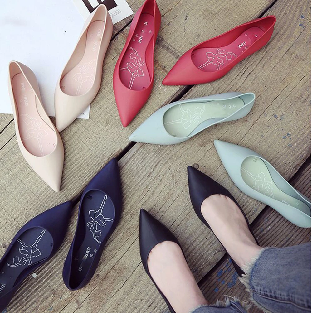 Сандалии желе женские с острым носком босоножки из искусственной кожи без