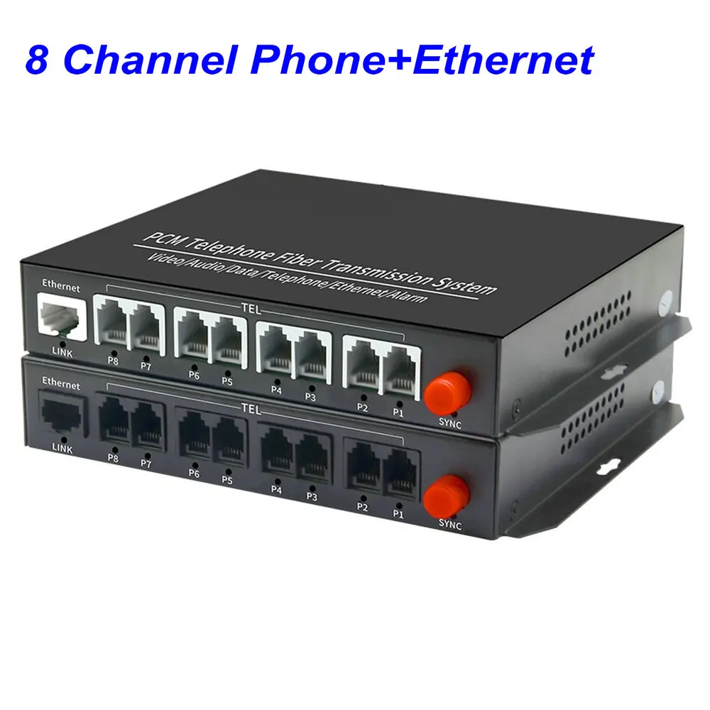 1 Pair 8 Channel -PCM Voice Tel Over Fiber Optic Multiplexer Extender with 100M Ethernet ,Support Caller ID and Fax Function