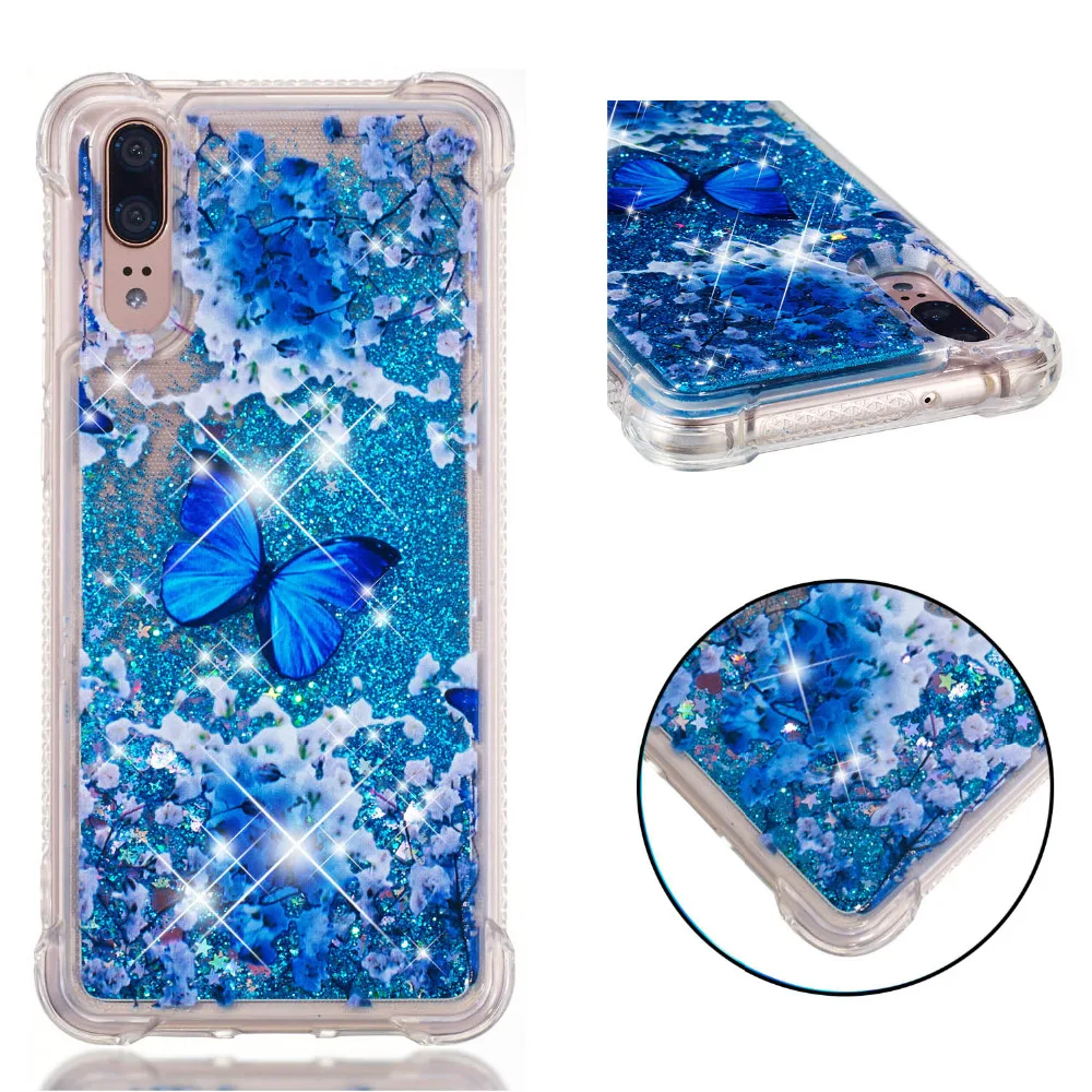 Жидкий чехол для телефона с сердечками Huawei P20 Pro Lite Nova 3e P Smart Quicksan блестящий