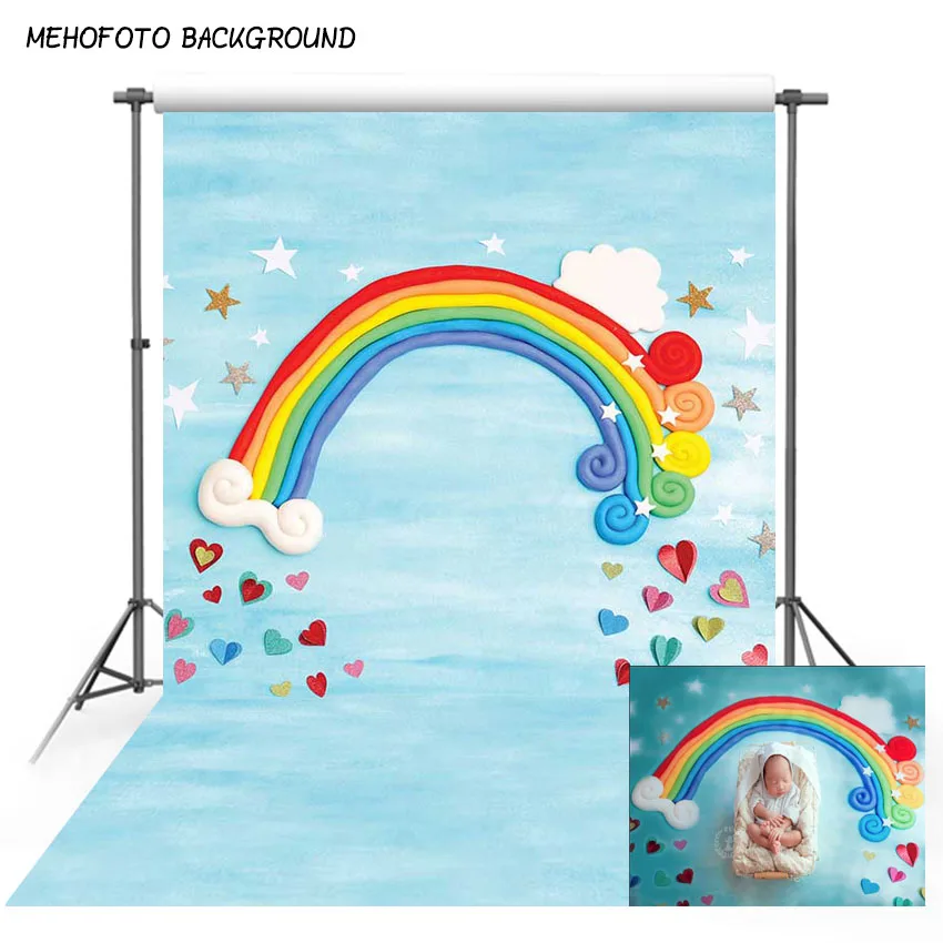 Фоны для фотосъемки детей 5 х7 футов голубое небо белое облако радуга