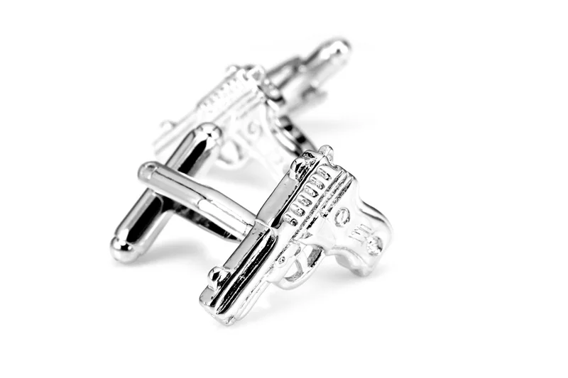 Бесплатная доставка пистолет запонки Серебряный Цвет Новинка порошок дробовик