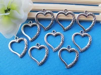 50pcs antique silver toneantique bronze filigree heart frame connector pendant charm findingdiy accessory jewelry making