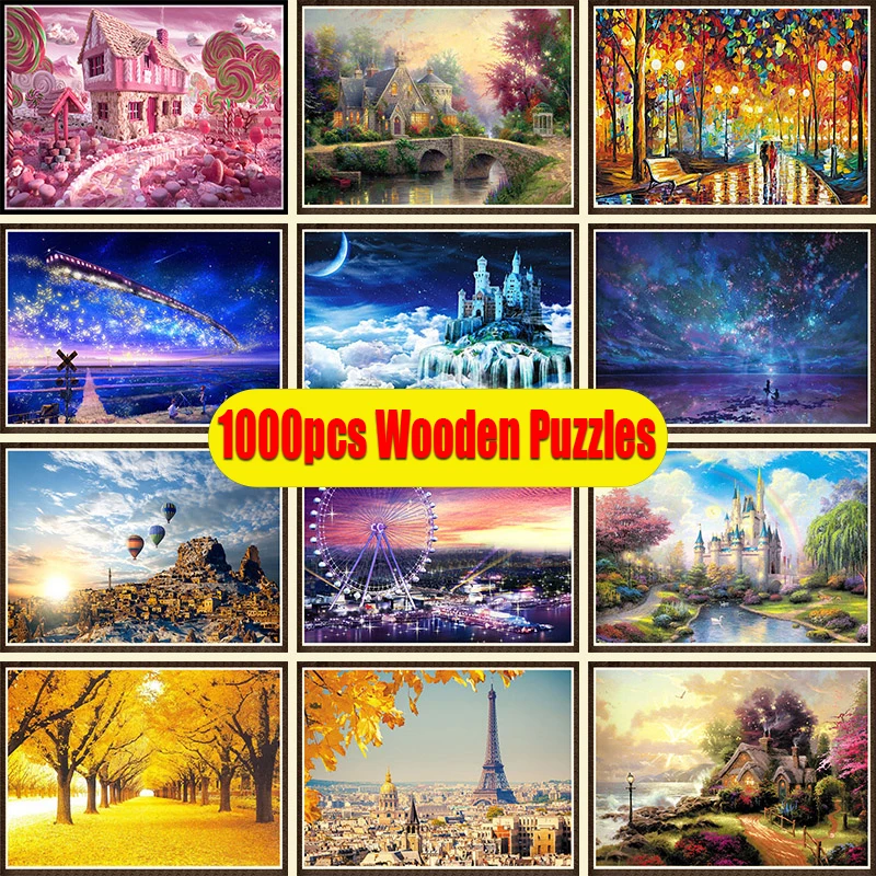 

1000 pieces Toy Landscape Puzzle Adult Puzzle Wooden Puzzle Cartoon jigsaw Puzzles For Children Educational Toys Gifts