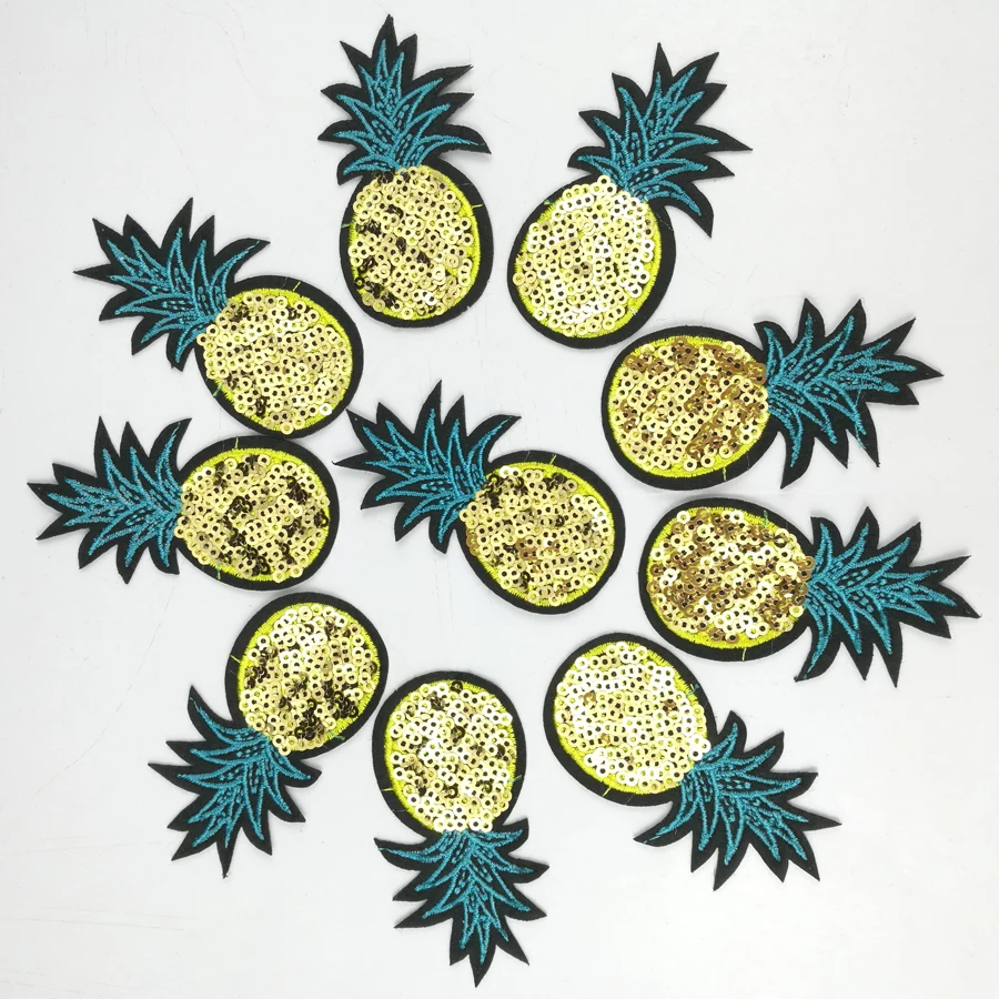 Нашивки для одежды с пайетками ананасами 10 шт. нашивки вышитые бисером патч-мотив