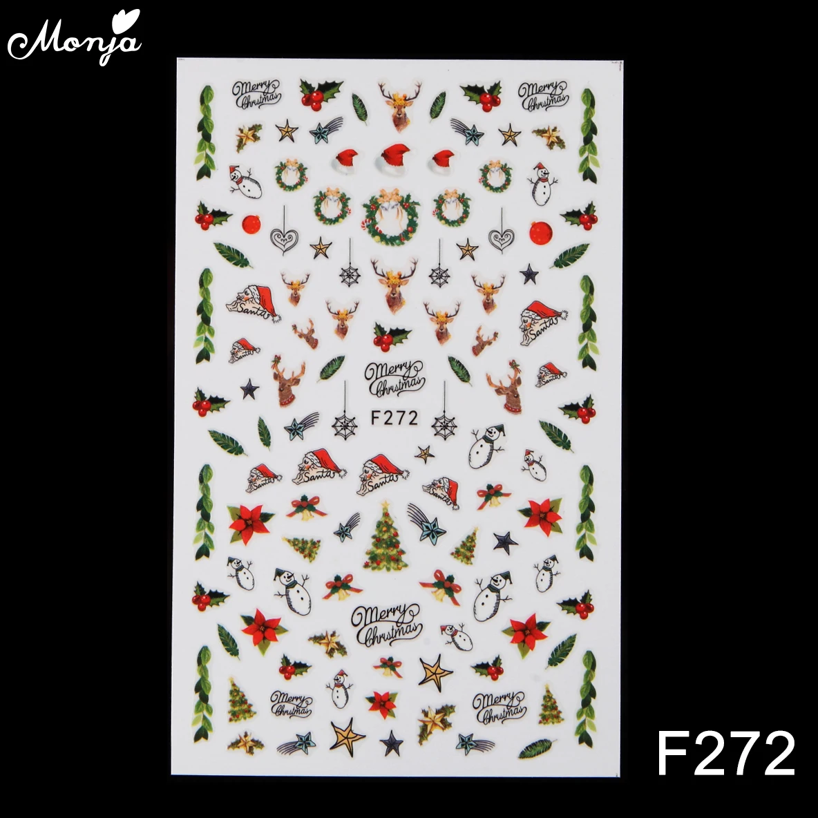 F272 Monja 10 видов стилей Nail Art Рождественская серия самоклеящихся стикеров с разными рисунками дизайн наклейки для художественного оформления ногтей, ручная работа аксессуары - Цвет: F272