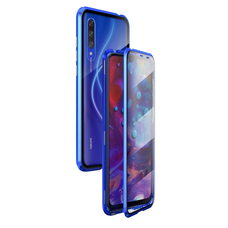 Blue Роскошный защитный Магнитный чехол для всего тела для Xiaomi mi CC9 360 двусторонний передний и задний стеклянный чехол Xio mi Xiao mi CC9 чехол - Цвет: Blue