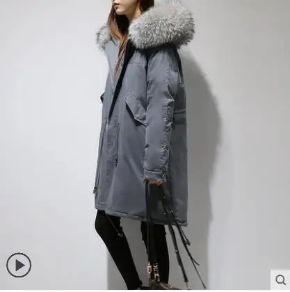 GreyGreyRealFur Белые парки на утином пуху, mujer, размера плюс, свободный женский пуховик с капюшоном, большой меховой воротник, стеганое зимнее пальто для женщин, B552 - Цвет: GreyGreyRealFur