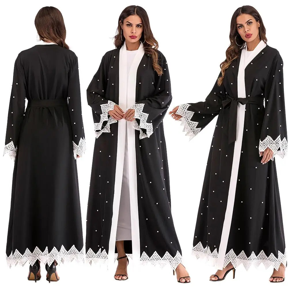 Фото Женское мусульманское платье кардиган с открытой спиной длинное бисером и