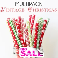 150pcs mixed colors vintage christmas paper strawskelly greenlime and red damasksnowflakeswiss dotcheap vintage party