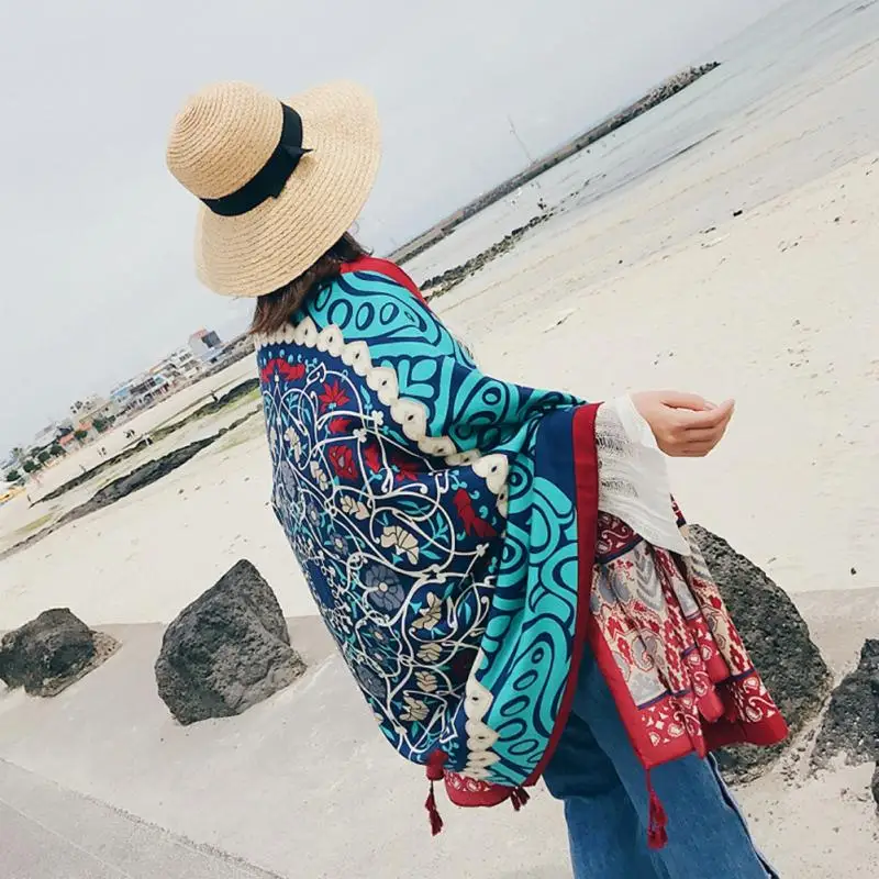Style4 Этнический Boho Летний Тонкий пляжный шарф для поездок, женский шарф с бахромой большого размера, шаль, шарф для морского отдыха, Солнцезащитный пляжный - Цвет: Style4