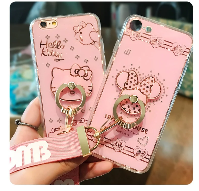 Розовый Блестящий чехол для iphone 8 plus блестящий телефона 7 6 6s Kitty monkey + кольцо на