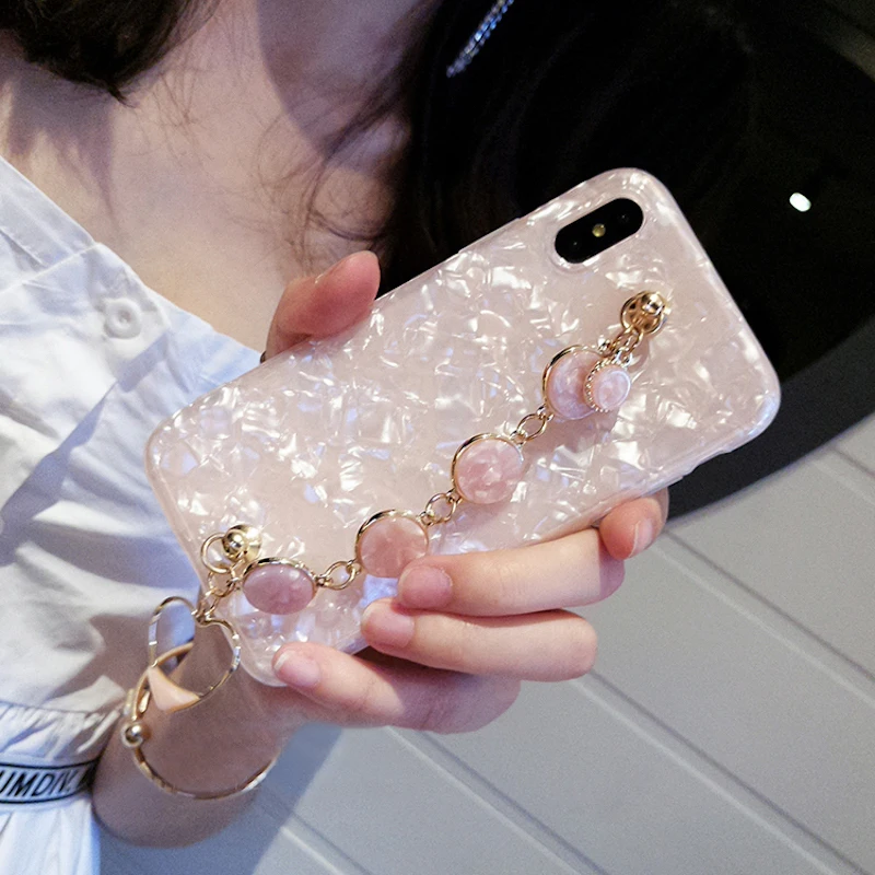 Для iPhone 6 6s 7 8 plus X Роскошный милый браслет с цепочкой в виде ракушек для девочек