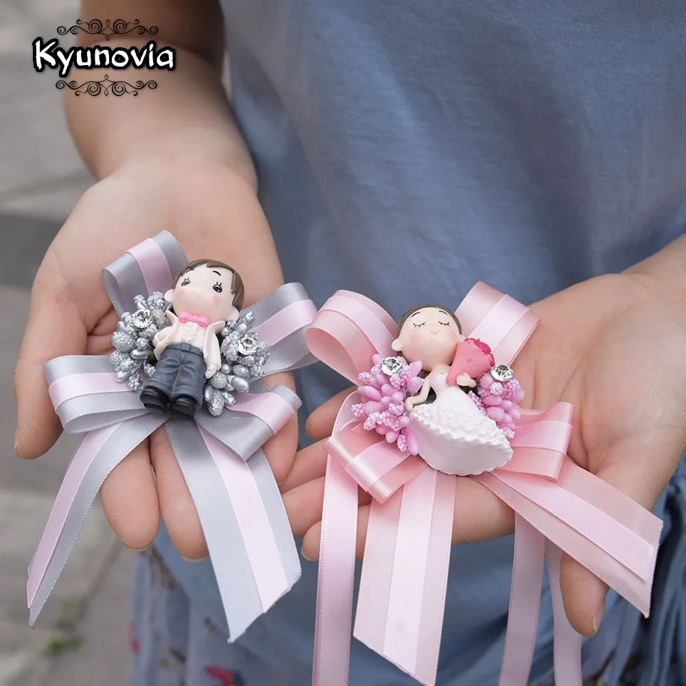 Кукольная бутоньерка Kyunovia для свадьбы жениха отворотная петля свадебный браслет