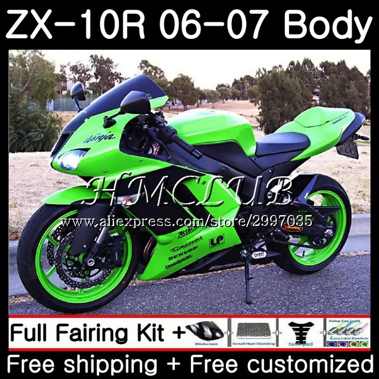 Боди для KAWASAKI Светло-Зеленый NINJA ZX1000C ZX-10R 2006 2007 61HC. 16 ZX1000 C ZX 10 R 10R 06 07 ZX10R комплект