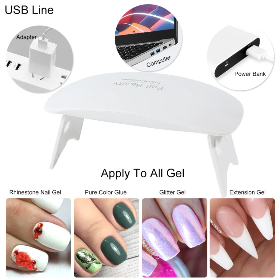 Мини 9 Вт Сушилка для ногтей УФ светодиодная лампа портативный USB зарядка 45s 60s