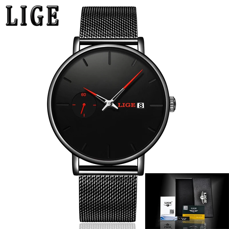 Кварцевые часы LIGE Red pointer мужские от ведущего бренда роскошные для мужчин простые