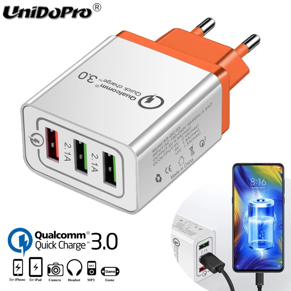 Сетевое зарядное устройство с 3 мя USB портами для Xiaomi Mi 9T 9Lite 8 SE 6X A2 A3 Redmi K20 Note 7S 7 6 5 Pro
