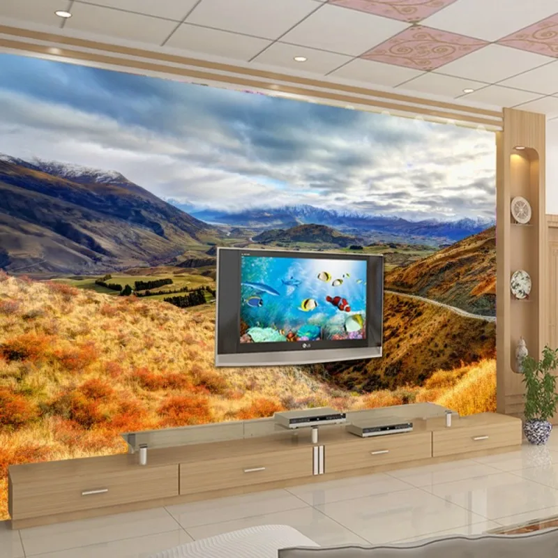 

Dropship Colomac Foto Wallpapers Mountain Stream Water Road Blue Sky White Clouds Custom Wallpaper Green Wallpaper Papel Mural