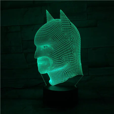 Бэтмен голова фигурка Usb светодиодный 3d-ночник мультфильм супергерой Мальчики День рождения детей Подарки настольная лампа прикроватная Dc Лига