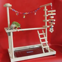 wood parrot playground bird perch with ladders feeder parrot bite toys bird frame stand cage bird suspension bridge hw037