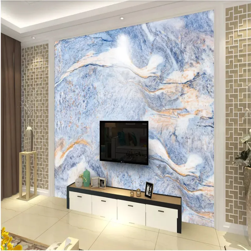 Настенные 3D-обои на заказ текстурированные обои с синим мрамором и золотым