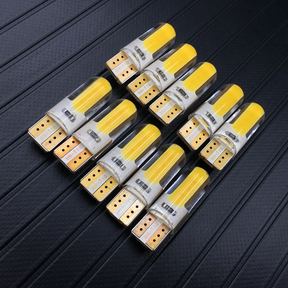10 шт. T10 W5W светодиодный автомобильный интерьерный свет COB 12V 194 боковой сигнал