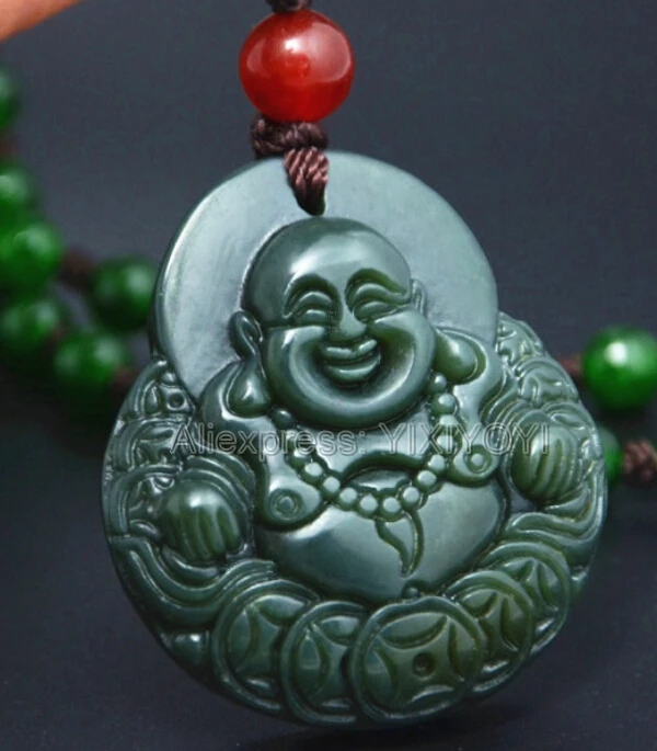 

Natural Green HeTian Jade Carved Chinese Coin Buddha Lucky Pendant Amulet Necklace Certificate for Man Woman Retro Gift Jewelry