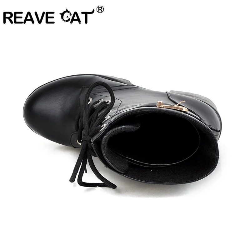 REAVE CAT/сезон весна-осень; сапоги до колена на шнуровке; женская модная кожаная обувь белого цвета на квадратном каблуке; зимняя обувь; большие размеры 34-43