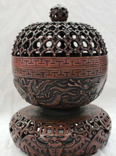 xiuli 003447 8&quot Tibet Bronze Buddhism FengShui Dragon Coin BAT Statue Incense Burner Censer | Дом и сад