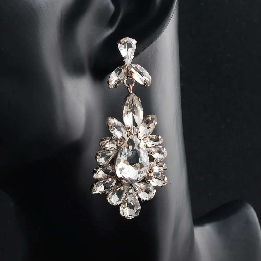 

Luxury Women Statement Dangle Wedding Rhinestone Earrings Crystal Drop Fashion Jewelry Earrings