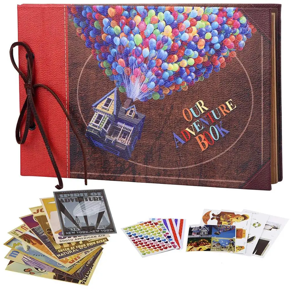 

Our Adventure Book, Leather Cover with Balloon House, Scrapbooking Album with Retro Craft Paper, 29 x 19cm, 60 Pages