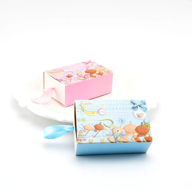50 Blue 50 Pink Подарочная коробка для конфет для девочек, крещение мальчика, Подарочная коробка для конфет на день рождения, Подарочная сумка с лентой для гостей - Цвет: 50 Blue 50 Pink